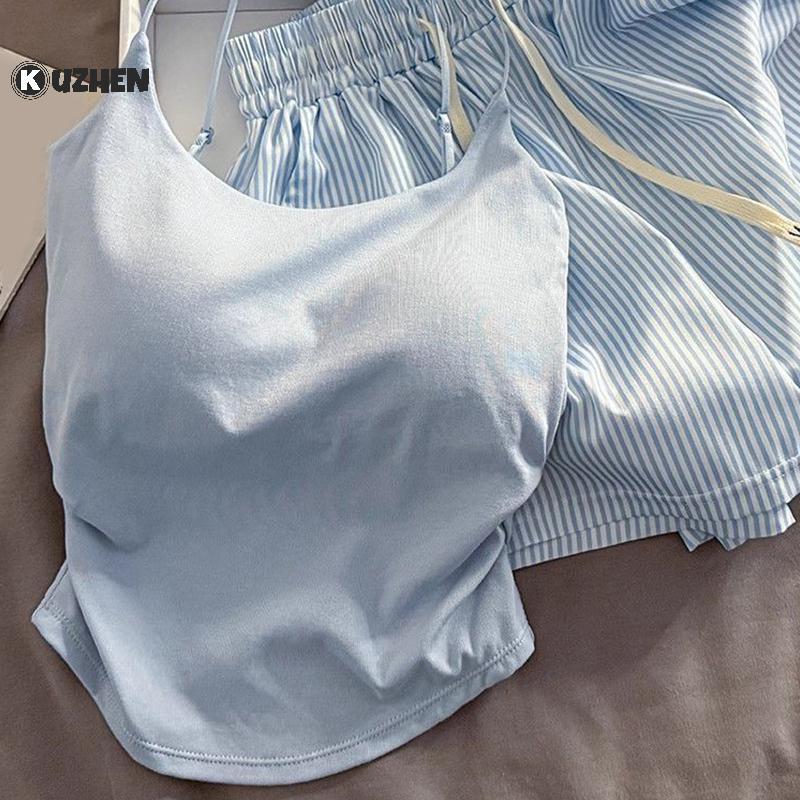 KUZHEN Bộ Đồ Ngủ Sweet Stripe, Có Miếng Lót Ngực, Phù Hợp Mặc Hàng Ngày và Thời Trang