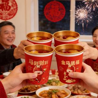 Cốc Giấy Vàng Năm Mới 2026 Edition - Cốc Giấy Dùng Một Lần Màu Đỏ Dày - Chịu Nhiệt Cho Lễ Kỷ Niệm Gia Đình
