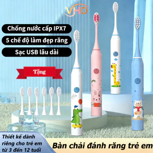 Bàn Chải Điện Cho Bé 5 Chế Độ Đa Năng - Tặng Kèm 6 Đầu Chải,Lông bàn chải mềm, Phù Hợp Cả Gia Đình Và Trẻ Em