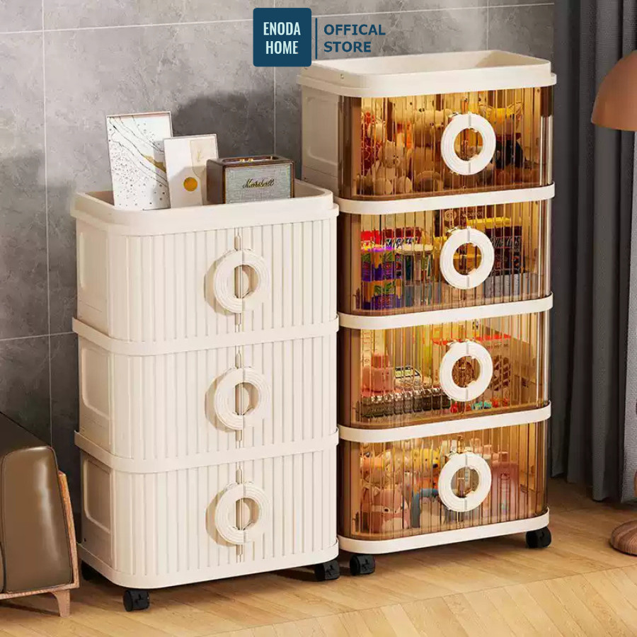 Tủ Nhựa Đựng Đồ Đa Năng Gấp Gọn ENODA HOME, Tủ Nhựa 5 Tầng Cửa Trong Suốt Tay Cầm Tròn Có Bánh Xe Tiện Lợi TUN002