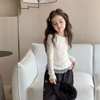 Áo thun dài tay cho bé gái phong cách Hàn – Phối viền ren nhẹ nhàng, dáng ôm xinh xắn