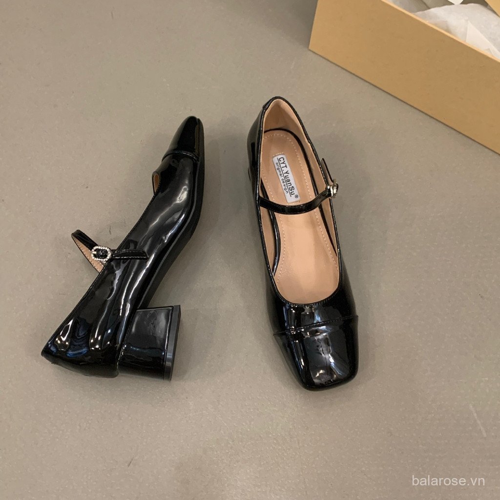 Chunky Gót Đỏ Khỏa Thân Giày Nữ 2023 Mùa Hè Mới Giữa Cao Gót Bạc Mary Jane Với Váy Ballet Dép Thuyền Giày