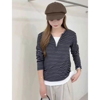 Áo Thun Kiểu Bigsize Nữ Dáng Áo Ôm Body Tay Dài Kẻ Sọc Tôn Dáng Cổ V Khóa Kéo Basic A340