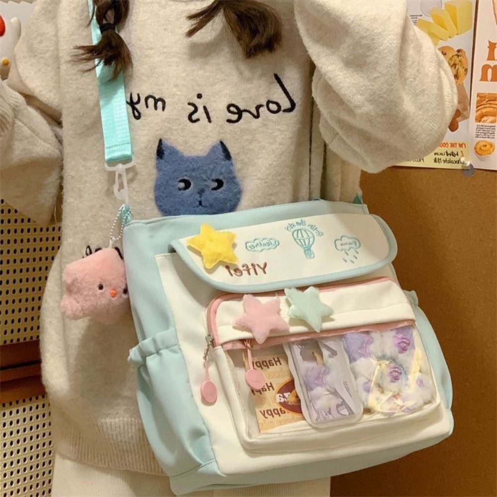 Túi đeo chéo sinh viên LACYES, Túi đeo vai Ita dung tích lớn ngọt ngào, Phim hoạt hình Kawaii Harajuku Phong cách Preppy Túi đeo vai nữ sử dụng