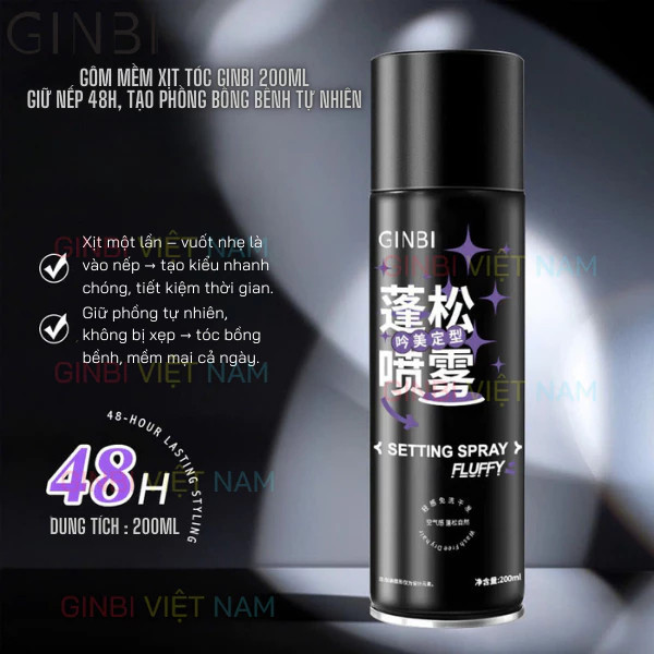 Gôm xịt tóc mềm giữ nếp tạo phồng tóc GINBI 200ml keo xịt tạo phồng giữ nếp mềm tóc và bồng bềnh tự nhiên
