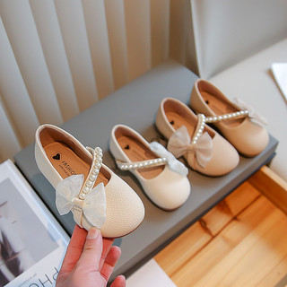 Giày Da Trắng Bé Gái 2025, Ngọc Trai & Nơ Chi Tiết Đế Mềm Mary Jane Flats, Giày Công Chúa Xuân Thu Cho Bé Tập Đi Trẻ Em