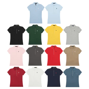 Ready-Stock--Áo polo nam nữ chất lượng cao màu trơn thêu logo áo sơ mi ngắn tay dệt kim