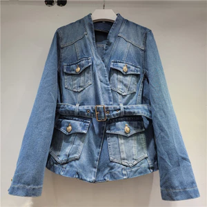 Áo Denim Nữ Mùa Xuân, Phong Cách Hàn Quốc Ngọt Ngào với Khóa Kim Loại và Dây Buộc