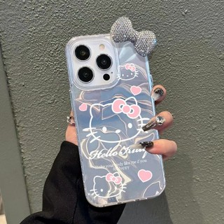 Ốp Lưng Hello Kitty Nơ Kim Cương 3D Cho Realme 15X 15T C71 14T C75X C61 C75 C63 15 13 Pro C65S Realme Note 70T 60X Cô Gái Hoạt Hình Nước Ripple Laser Vỏ Điện Thoại
