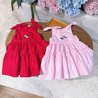 [8-26kg] Váy Tết Sát Nách Dáng A Thêu Hoa Nơ Vai Cho Bé Gái Chất Thô Lụa