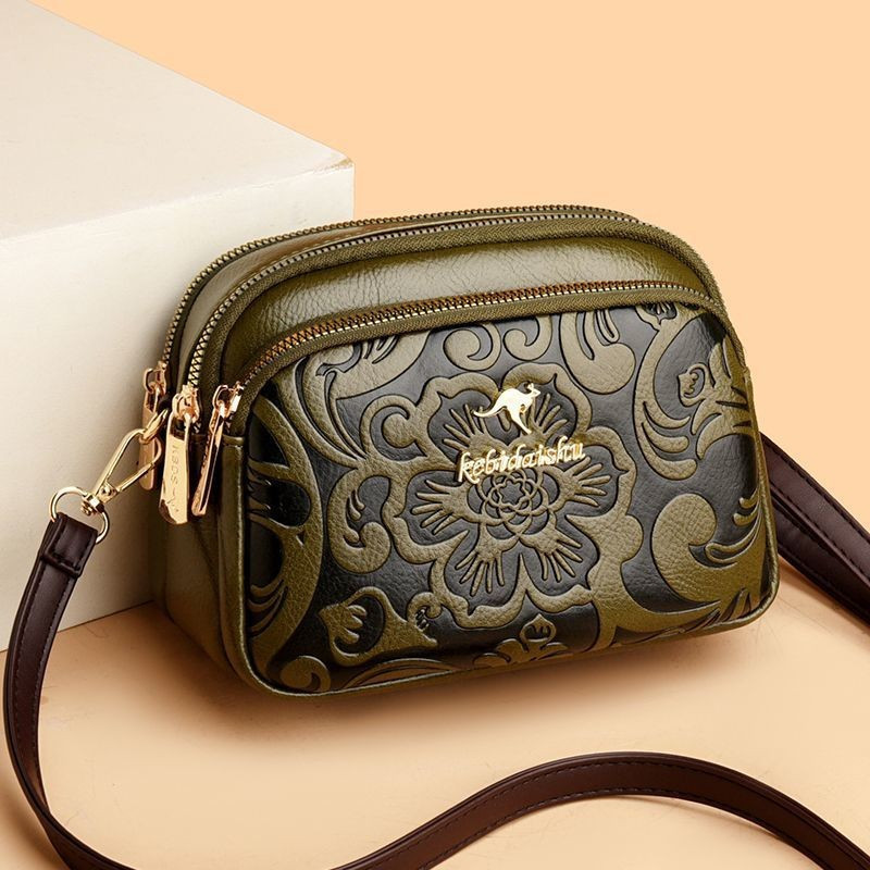 Authentic Women's Shoulder Bag New Women's Bag High-end Brand Women's Bag Embossed Ethnic Style Crossbody Bag Phone Mom Shoulder Versatile Middle-aged Women-&**