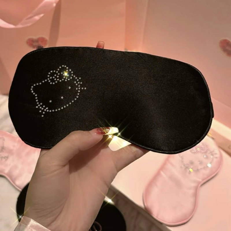 HelloKitty đính đá Mặt nạ ngủ lụa Chống sáng Nhiều màu Hồng nhạt/Kaki/Xanh nhạt/Đen/Bạc hà Q5A6
