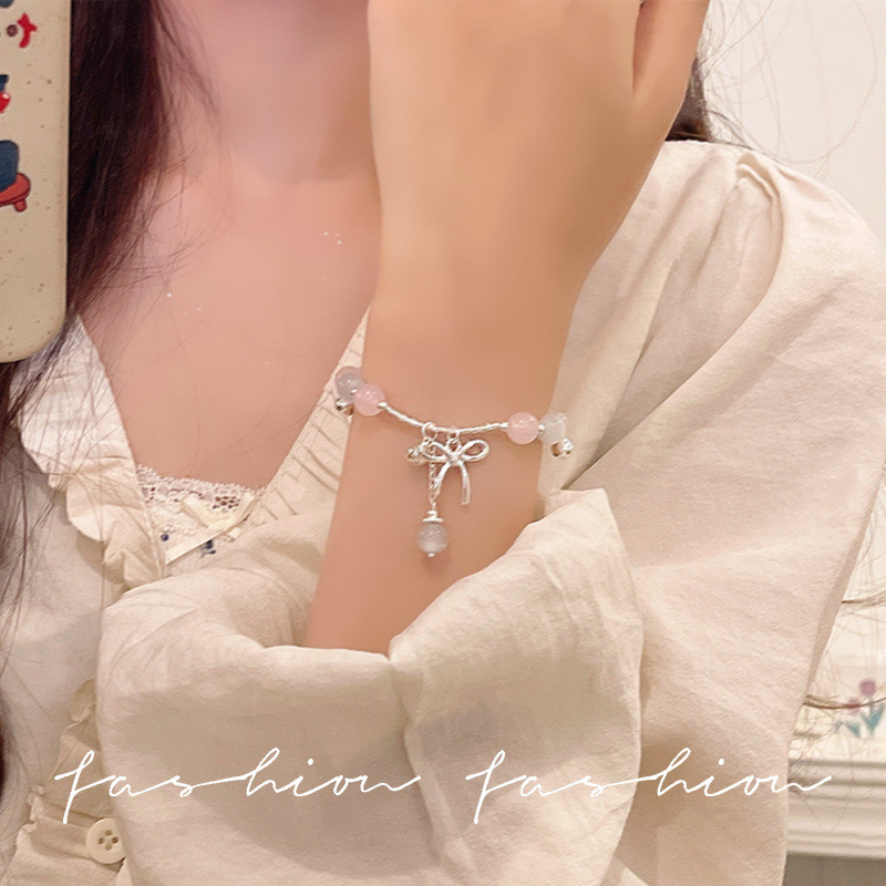 Vòng tay nữ thủy tinh nơ nút thắt tình yêu pha lê, tinh tế phù hợp đeo hàng ngày