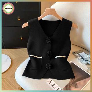 Áo vest không tay cổ chữ V màu trơn, thời trang nữ