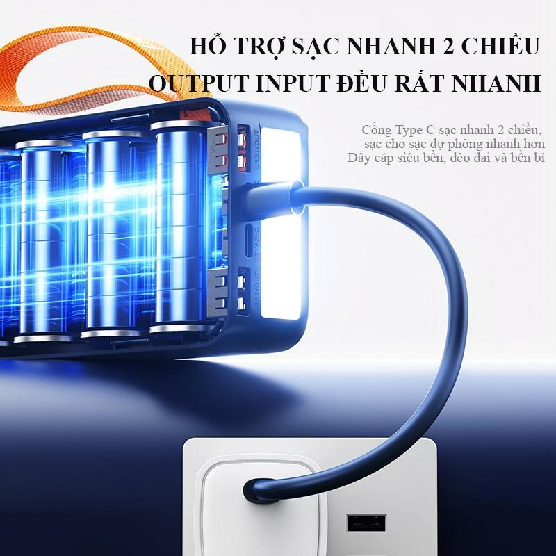 Sạc Dự Phòng 50000mAh Sạc Nhanh 22,5W - Có Đèn Led, Tích Hợp Dây Sạc Hỗ Trợ Sạc Nhiều Thiết Bị