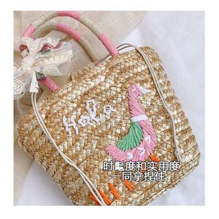 Cao Cấp Tay Thêu Vịt Dệt Túi ins Phong Cách Giải Trí Kỳ Nghỉ Rơm Túi Tote Du Lịch Tất Cả Trận Đấu Bãi Biển