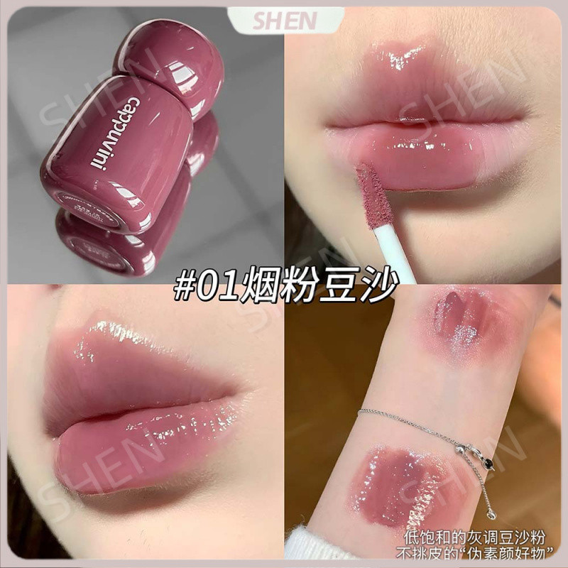 CAPPUVINI Chubby Ding Lip Glaze Matte Mirror Hai Bề Mặt Mượt Tinh Tế Giả Hình Mặt Màu