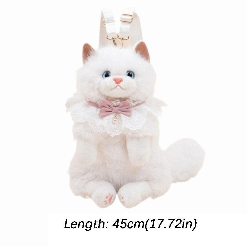 Ba lô mèo sang trọng HOBBYIN, Ba lô mèo hình con rối mô phỏng hoạt hình dễ thương, Túi đi học mềm mại Daypack
