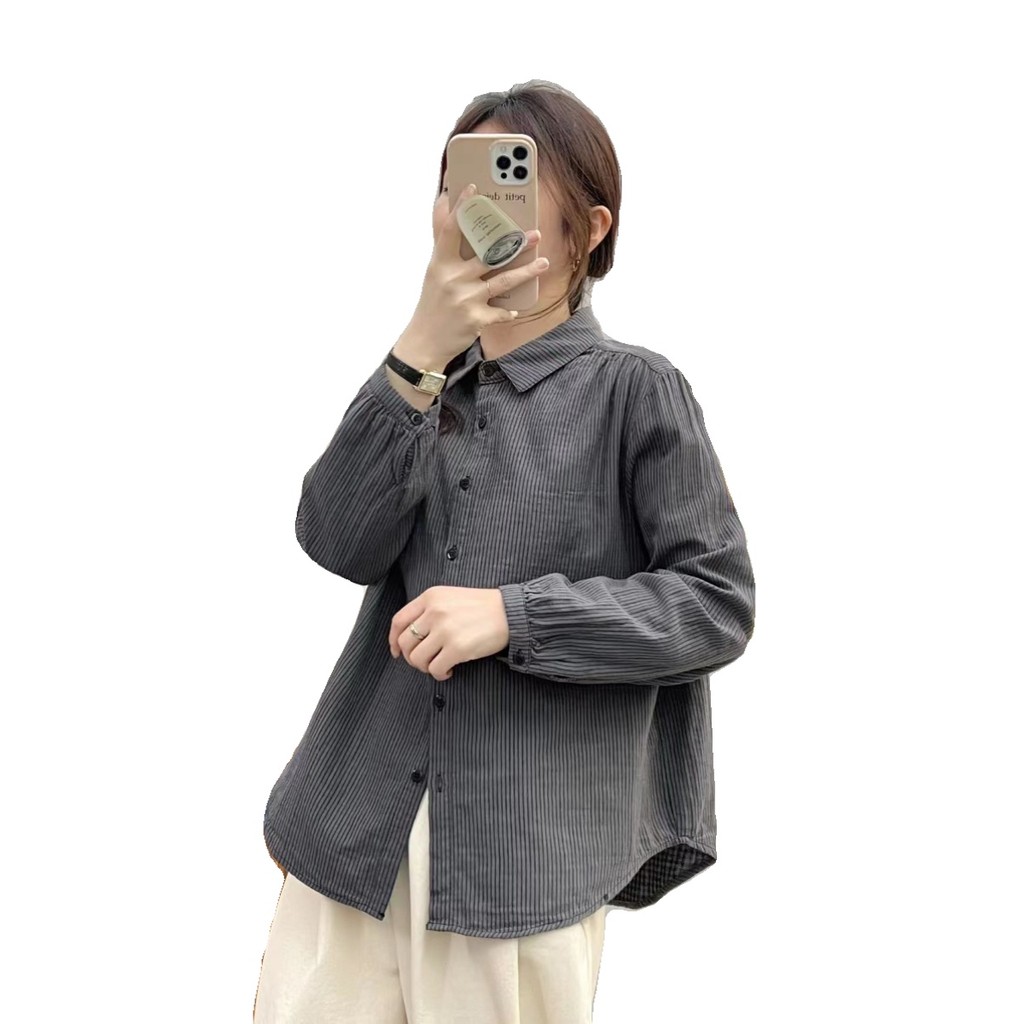 Áo sơ mi nữ cotton chất lượng cao, thiết kế retro, phù hợp xuân thu đa năng