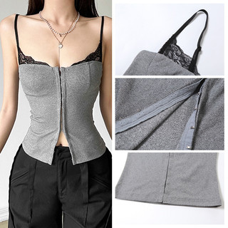 Nova-Áo Croptop Hai Dây Phối Ren Gợi Cảm, Áo Hai Dây Cúp Ngực Phối Ren
