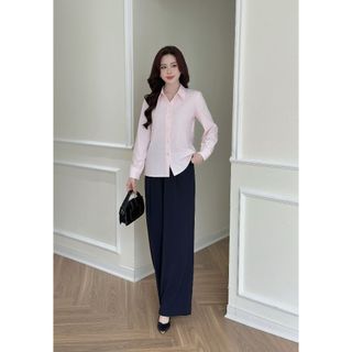 Quần suông LQ162 dáng dài ống rộng khóa trước