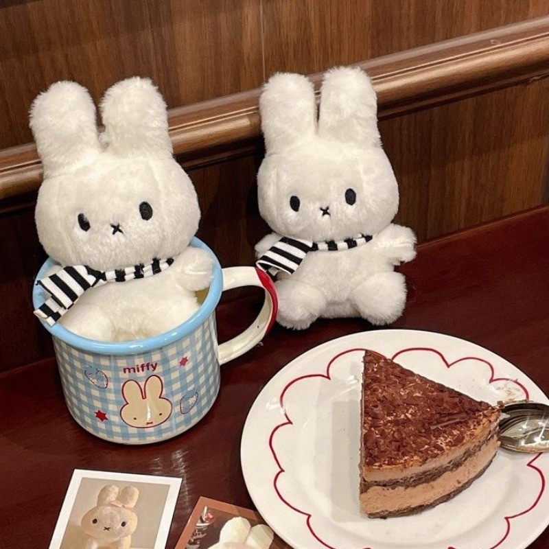 Miffy Sang Trọng Búp Bê Đen Trắng Sọc Khăn Treo Cặp Đôi Túi Mặt Dây Chuyền Móc Khóa Quà Tặng Giáng Sinh