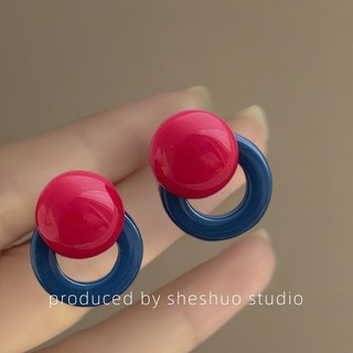 Trang sức bông tai tím trắng vòng tròn phong cách mới, cao cấp và trendy retro năm 2026