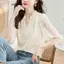 Áo sơ mi voan ngắn tay màu đen mỏng dành cho nữ Áo sơ mi ren phong cách phương Tây dáng rộng che bụng