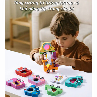 【BabyJoy】khối xếp chồng gỗ cầu vồng hình học,đồ chơi Montessori phát triển kỹ năng vận động tinh