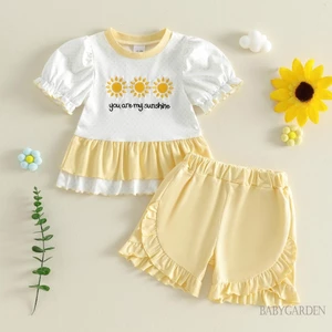 1-5 Tuổi Trẻ Em Bé Gái Bộ Chấm In Mặt Trời Thêu Tay Phồng Xù Áo Và Quần Short Trang Phục Mùa Hè