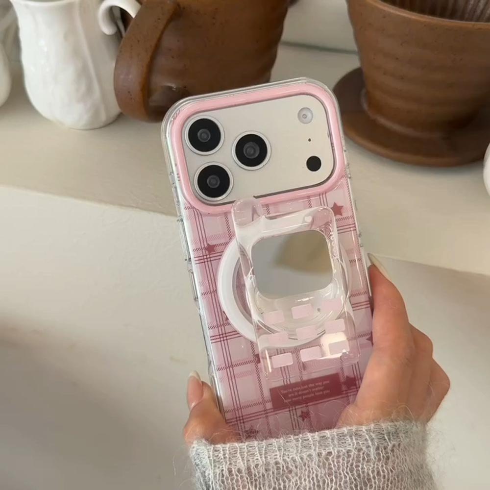 Ốp Lưng Cứng Tương Thích Với iPhone 13 14 14Pro 14ProMax 15 15Pro 15ProMax 16 16Pro 16ProMax 17 17Pro 17ProMax Vỏ Nam Châm Họa Tiết Ngôi Sao Lưới Màu Hồng