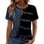 Áo thun in hình PYCOU, Áo thun cotton ngắn tay sọc chéo, thời trang cổ tròn quá khổ Denim chắp vá hàng đầu Quần áo nữ