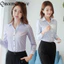 Áo sơ mi nữ dài tay sọc caro, phù hợp đồng phục công sở