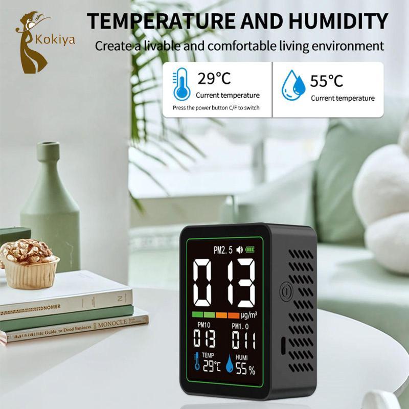 PM2.5 PM10 PM1.0 mét 5 trong 1 Máy kiểm tra chất lượng không khí cầm tay Đèn nền Màn hình LCD Máy dò độ ẩm nhiệt độ cho ô tô văn phòng