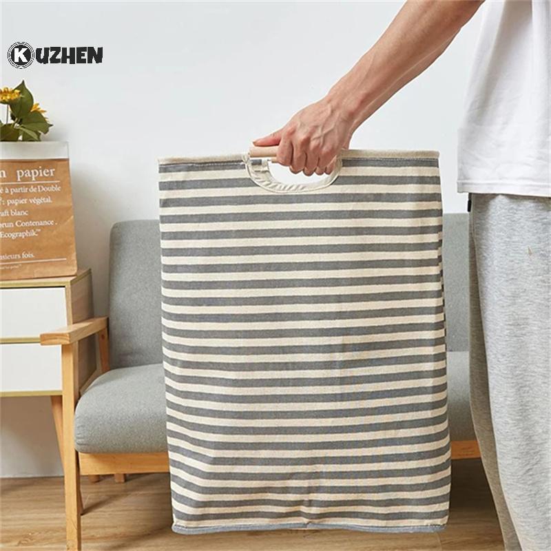 KUZHEN Giỏ Giặt Chống Thấm Nước Vải Lanh Cotton Bẩn Quần Áo Giỏ Giặt Người Tổ Chức Có Thể Gập Lại Đồ lặt vặt Túi Bảo Quản Gấp Hamper HOT