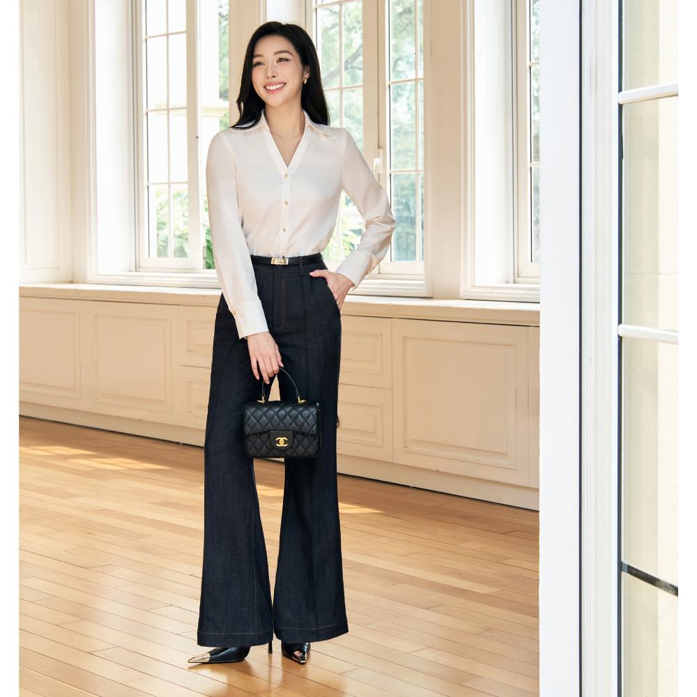 Quần ống loe nữ ELLA DORA thiết kế form ôm dài gân nổi phong cách công sở màu XANH NAVY [Q44]