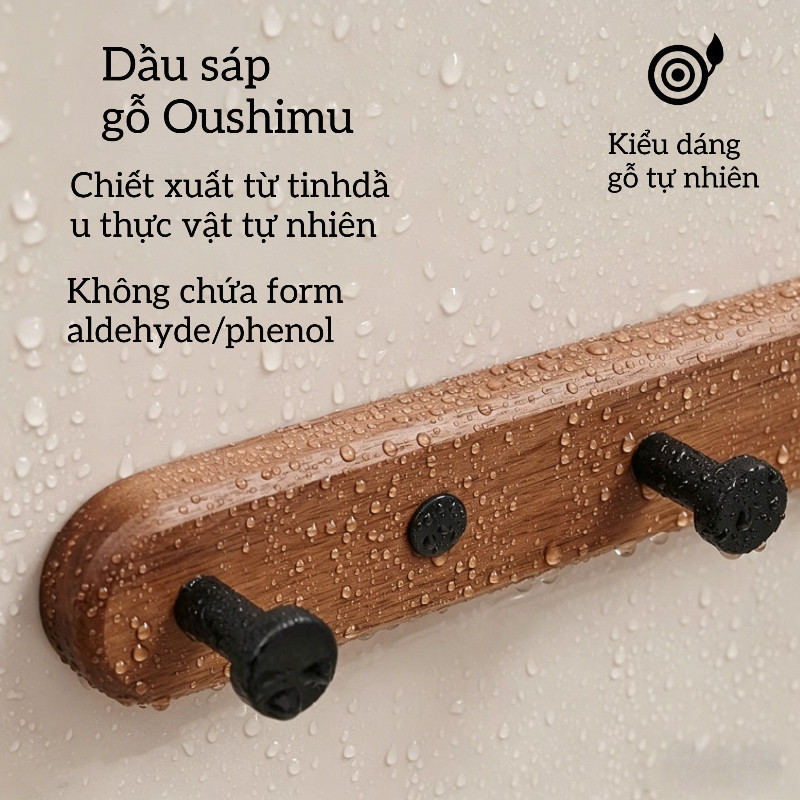 Móc Treo Đồ Gỗ Óc Chó Cao Cấp - Dán/Khoan 2 Cách, Chịu Lực Siêu Dính, Treo Áo Mũ, Dùng Phòng Tắm & Bếp