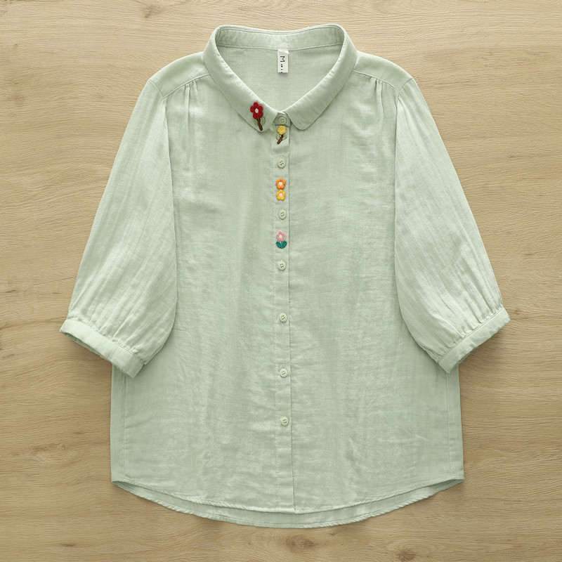 Sơ mi nữ cotton chất lượng cao, mori placket, thêu nhỏ, phù hợp cho ngày thường