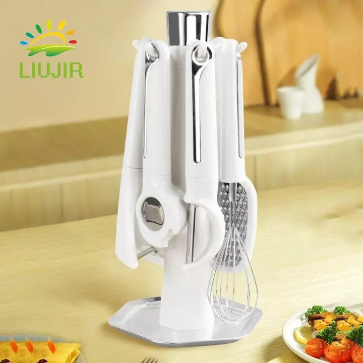 LIUJIR 7 Cái / bộ Bộ dụng cụ nấu ăn, Bộ tiện ích nhà bếp tiết kiệm không gian bằng thép không gỉ, cụ gọt vỏ có giá đựng đồ gia dụng Dụng cụ cạo màn hình cho gia đình