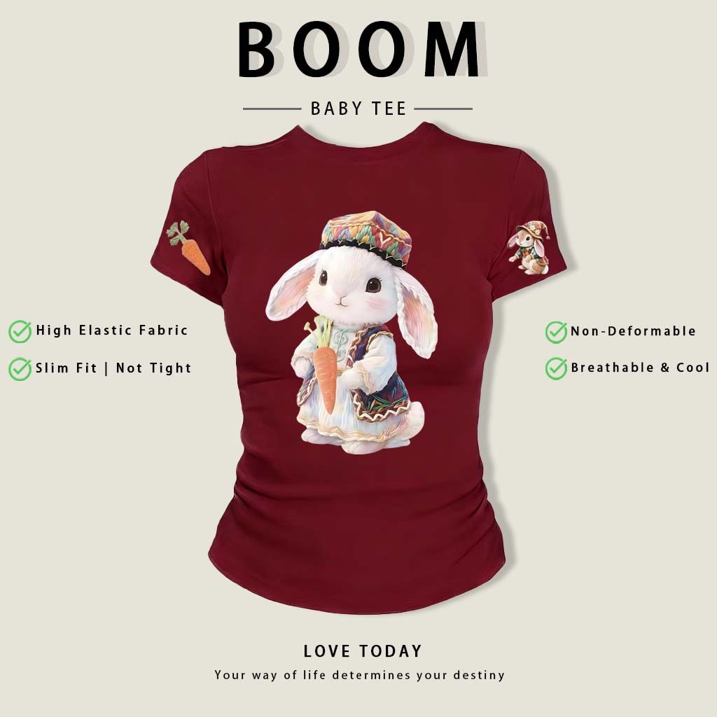 BOOM Áo thêu Baby Tee Nữ Cotton Ôm Body-Áo Thun Ngắn Tay Y2K In Hình PhongCách Mùa Hè, Cổ Tròn Hàng Đầucách hàn phong 03