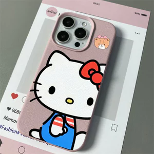 Ốp điện thoại họa tiết da Hello Cat Luck màu xanh lam cho iPhone 7/8/Plus/X/XS/11/12/13/14/15/16/17/Pro/Max/Air