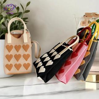 HFTOY 1 Chiếc Túi Đeo Ngang Ngoài Trời Dễ Thương Thời Trang Hàn Quốc Trái Tim Dệt Kim Vuông Túi Xách Nữ Nhỏ Điện Thoại Di Động Đeo Vai ~