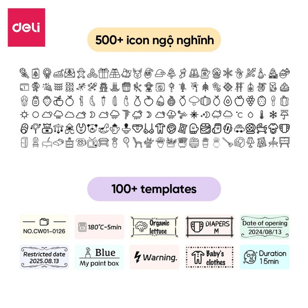 Máy In Nhãn Mini ES440 Deli, Máy In Nhiệt Cầm Tay Bluetooth In Tem Nhãn, Logo, Sticker Không Cần Mực
