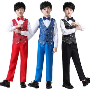 💕 Trẻ Em Bé Trai Bộ Đồ 4 Chính Thức Đính 3-12 Tuổi Trang Phục Lưng Cưới Sinh Nhật Lễ Hội Mới Lạ