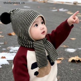 THI Kids Thu Đông Ấm Áp Mũ Dệt Kim Dày Bộ Khăn Len Đa Năng Dệt Kim Bảo Vệ Tai Skullies Cho Bé Trai Và Bé Gái VN