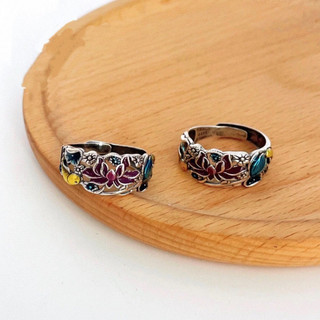 Nhẫn hoa sen Koi tráng men đầy màu sắc - Charm may mắn có thể điều chỉnh cho nữ