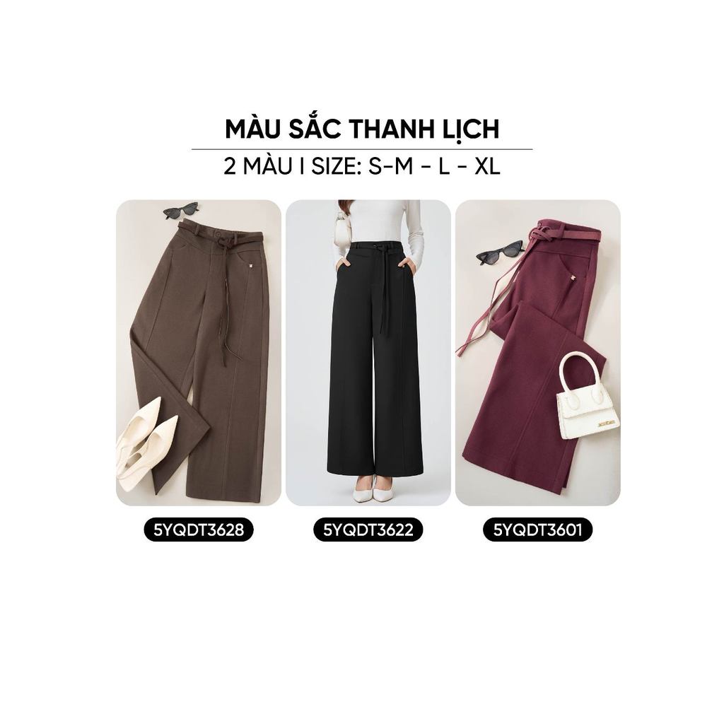 Quần dài nữ CECI YOUNGER BY CARDINA dáng suông vải dạ cạp chun sau kèm đai 5YQDT36