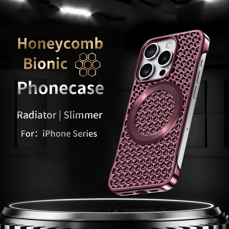 Ốp điện thoại giữ nhiệt tổ ong không viền sơn kim loại cho iPhone 16 17 15 14 13 12 Pro Max từ tính cho vỏ sạc không dây