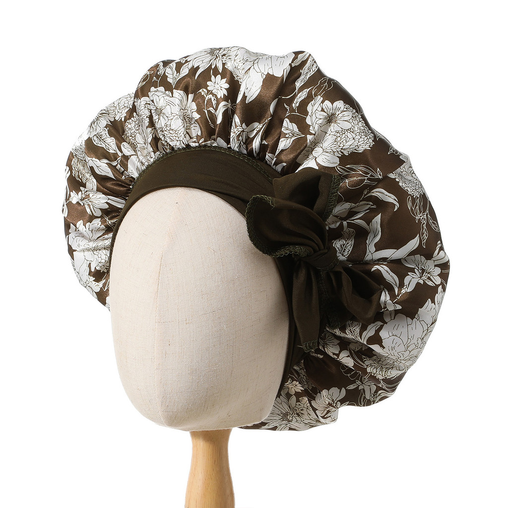 Bonnet lụa satin jumbo cho nữ, phù hợp để ngủ và bảo vệ tóc xoăn hoặc bím