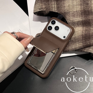 Ốp điện thoại giá đỡ gương lật da cừu sang trọng phù hợp cho iPhone 11 12 13 14 15 16 17 Pro max màu nâu bao gồm tất cả các trường hợp cứng chống rơi